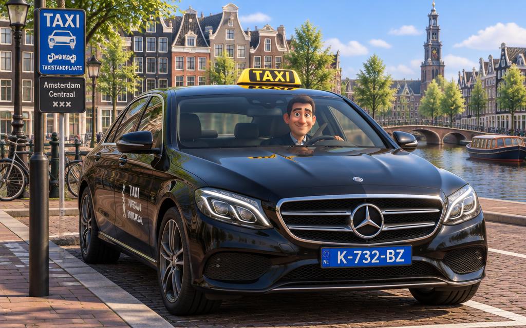 Taxi met TAXI-daklicht en blauw kenteken